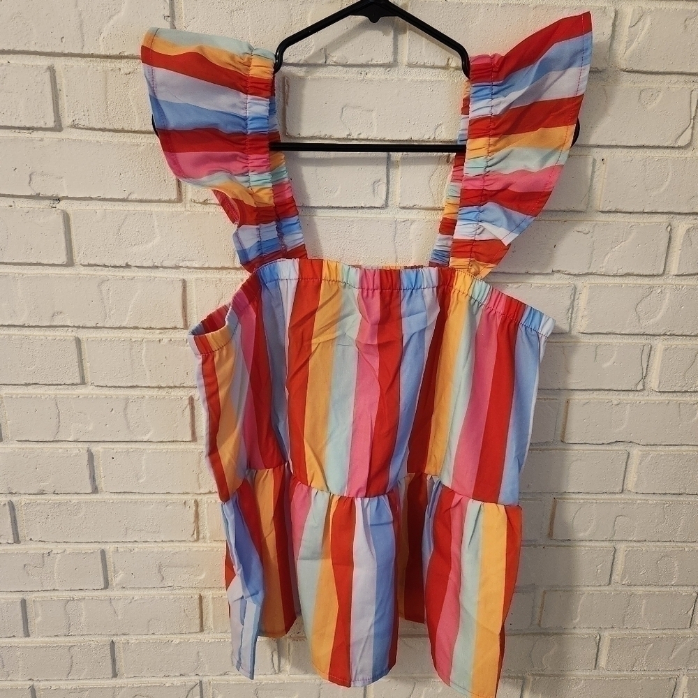 Boutique Babydoll Striped Top Large